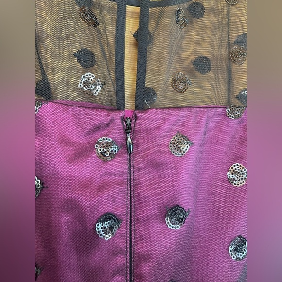 Eliza J Polka Sequin Round Neck Sleeveless Lace Fit & Flare Puple Black Dress 6 - Picture 6 of 7